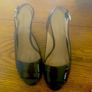 Antonio Melani wedge patent leather peep toe sandal